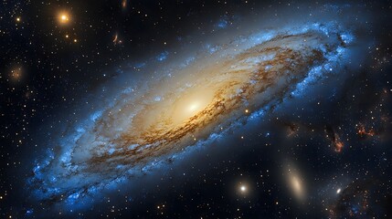 Fototapeta premium Majestic spiral galaxy adorned with glowing blue nebula and distant celestial bodies in deep space