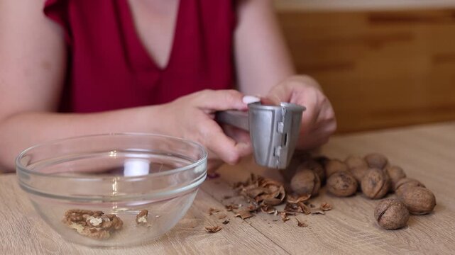 Walnuts are crushed using a walnut sheller. Walnuts are a useful ingredient for cooking.