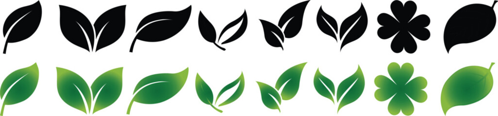 Leaf line art icon set.Leaf sprout icon vector, green leaves plant eco logo symbol simple graphic illustration, vegan fresh herb pictogram shape sign, organic natural healthy logotype.