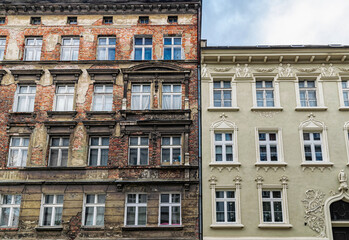 City contrasts in Gdansk. Historic house restoration and renovation