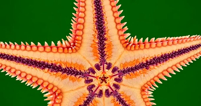 Vibrant starfish with intricate patterns on green backdrop