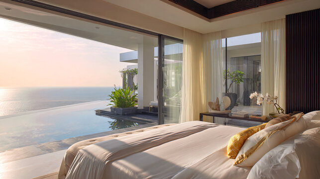 Oceanfront Bedroom with Infinity Pool View