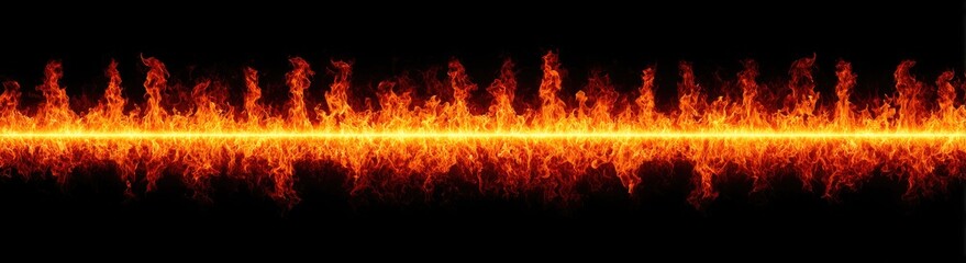 Horizontal band of fiery flames against a black background