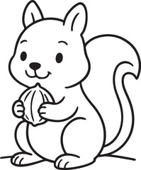 Fototapeta premium Adorable cartoon squirrel holding a nut, perfect for children's books and nature designs