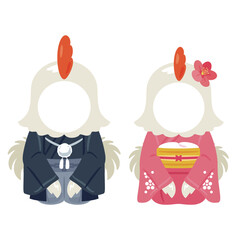 晴れ姿の酉年のキャラクター　男女　フォトフレーム