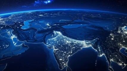 Illuminated Earth View: Asia at Night Showcasing City Lights and Space - Powered by Adobe
