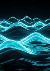 Luminous teal undulating waves against a contrasting dark background