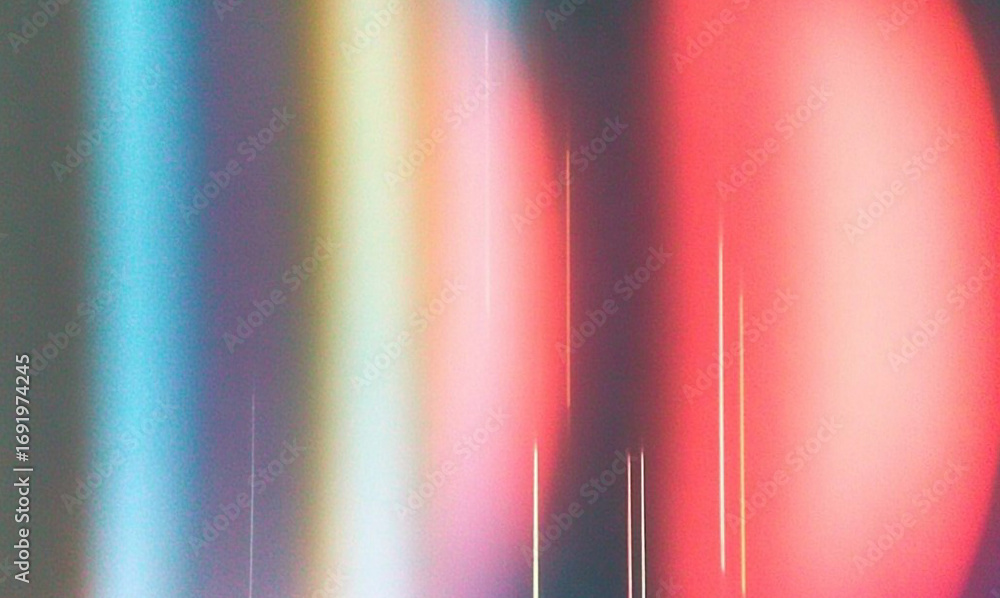 Poster abstract neon-style digital illustration with vertical rainbow lines blurring rightward into a red c