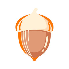 Single brown acorn with a cap, a simple and classic symbol of the autumn season and nature for Thanksgiving.