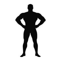 Fototapeta premium Silhouette of muscular man bodybuilder posing with hands on hips for fitness and gym concept design