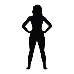 Silhouette of powerful woman standing with hands on hips vector illustration graphic design