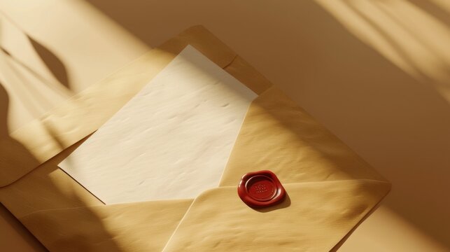 Envelope with Wax Seal on Cream Paper in Warm Natural Light