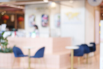 Blurred background, Blur restaurant store with bokeh abstract light background, Blurry coffee shop cafe counter backdrop, banner, wallpaper, poster for food and drink business mockup, template