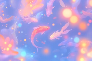 Enchanting underwater fantasy with colorful koi fish in a dreamlike ocean scene
