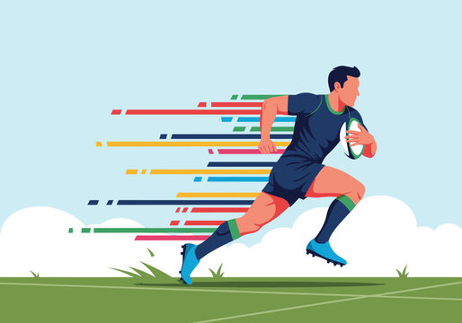 Dynamic rugby player illustration capturing speed and athleticism in a sports game