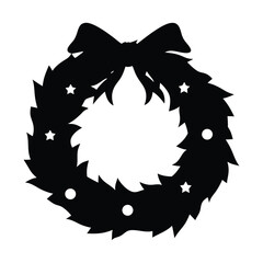 Christmas wreath vector graphic with bow and stars holiday decoration silhouette design element art