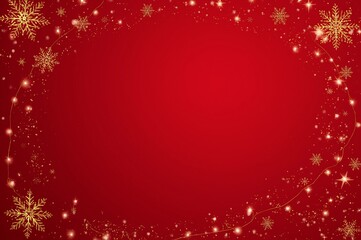 Red Christmas background with golden snowflakes and festive sparkling lights, AI-Generated