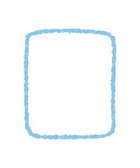 Blue crayon square outline with organic frame and sketch texture style. Rectangle quote border template as graphic background element. Modern border for text box or creative template design.