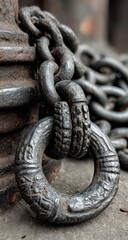Close-up of a heavy, ornate metal chain link