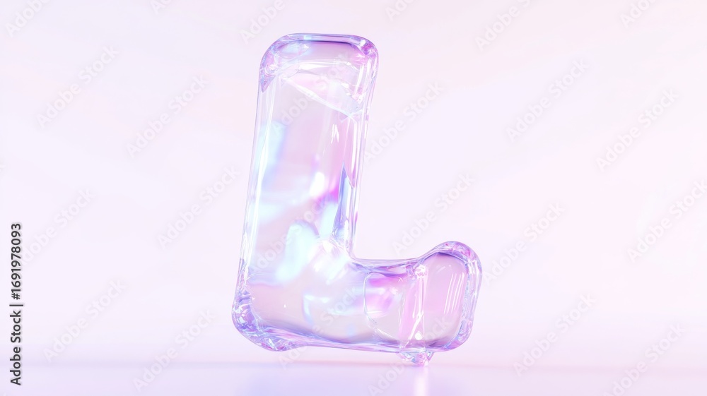 Poster holographic blobs style floating letter l on soft pastel background for modern design