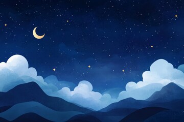 Obraz premium Dreamy celestial nightscape with crescent moon and stars for tranquil design