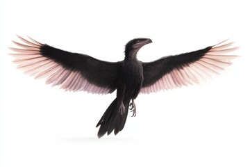 Fototapeta premium Photorealistic depiction of prehistoric feathered dinosaur in flight