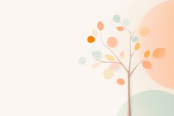 Minimalistic abstract tree with pastel leaves on cream background