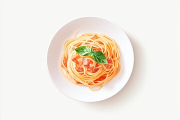 Delicious italian pasta dish with tomato sauce and basil in flat design illustration