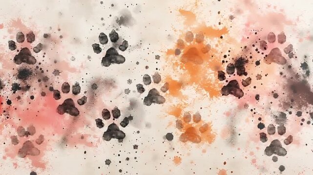 abstract motion background cat paws acrylic color prints isolated on white