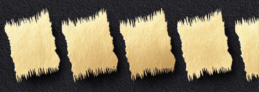 Four light beige, textured, rectangular shapes with frayed edges on a dark background