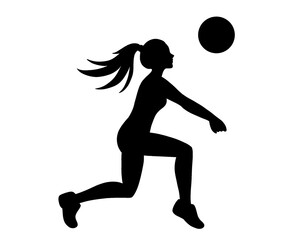 Silhouette of a female volleyball player, jumping and smashing, vector illustration
