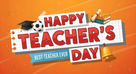 Happy Teacher's Day greeting card with school elements