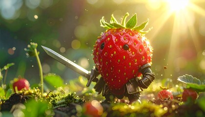 The Brave Strawberry Warrior Defending a Magical Garden 