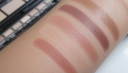 Fototapeta premium Close-Up of Arm with Makeup Swatches Displaying Various Shades of Eyeshadow from a Palette
