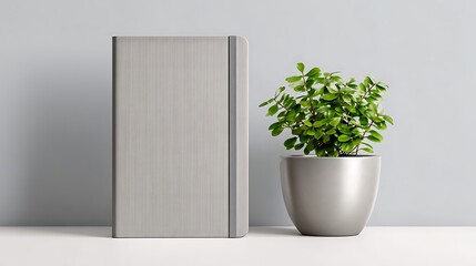 Fototapeta premium Minimal Desk Setup with Gray Notebook and Stylus