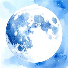 Watercolor moon in shades of blue