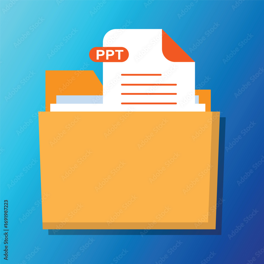 Fototapete open folder icon with pdf file inside. folder with documents on a blue background. flat design. vect