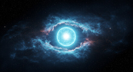 Enchanting cosmic nebula surrounds a brilliant blue star, vast universe exploration