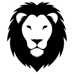 Minimal black silhouette of a lion head, flat vector style, white background.

