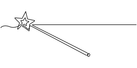 continuous line drawing of magic wand with star head.one line drawing of magic wand for carnival event. single line vector illustration. isolated white background. 