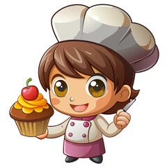 Featuring Create Bold Stroke Kawaii Chibi Baker With Cupcake Elegant High-Quality Stock Image