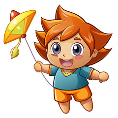 Elegant Create Bold Stroke Kawaii Chibi Child Flying Kite Professional Photo