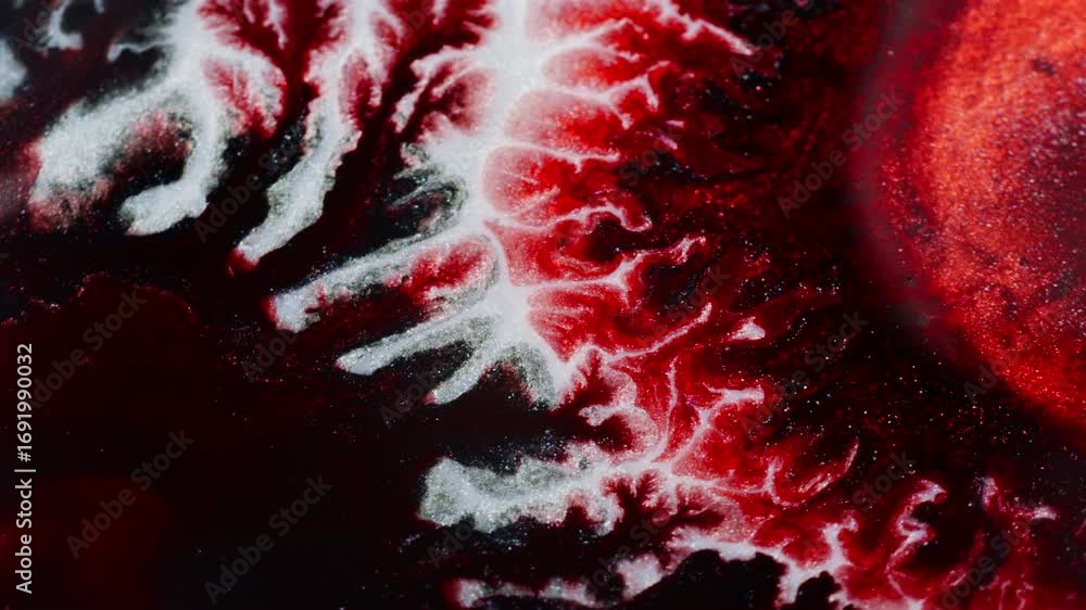 Poster ink in motion creating abstract mysterious red forms. macro close up