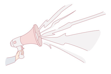 Hand with speaking loudly megaphone. Vector concept illustration of advertisement promotional marketing speaker.