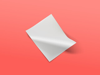 blank A4 paper mockup for document branding on coral background. White sheet of paper