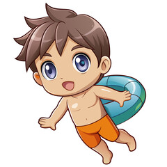 Crisp Create Bold Stroke Kawaii Chibi Kid Swimming With High-Quality Stock Image
