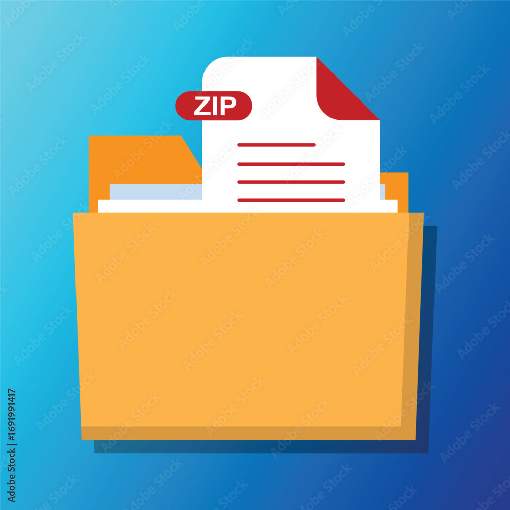 Fototapete open folder icon with pdf file inside. folder with documents on a blue background. flat design. vect