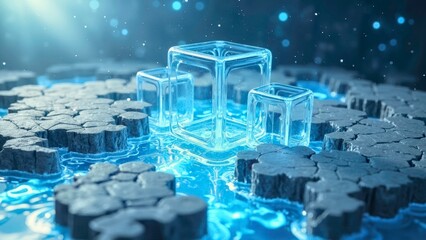 Technological blue block stacking landscape