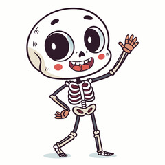 Create Bold Stroke Kawaii Chibi Skeleton Waving High-Quality Stock Image Perfect for Editorial Conte