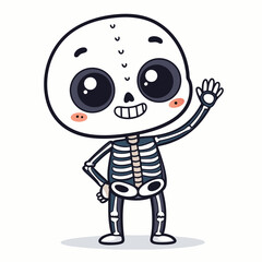Create Bold Stroke Kawaii Chibi Skeleton Waving Premium Digital Asset Great for Commercial Projects
